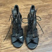 G by Guess Portlyn Lace Up Heeled Sandals Black Size 9.5M