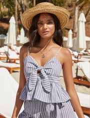 NWT English Factor Blue & White Striped Peplum Tank Top (L)