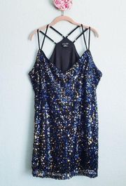 City Chic Blue and Gold Sequin Strappy Mini Dress