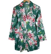 green floral button down long sleeve sleep shirt Size M