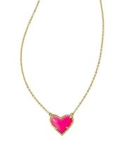 New! Kendra Scott Ari Heart Gold Pendant Necklace in Neon Pink Magnesite