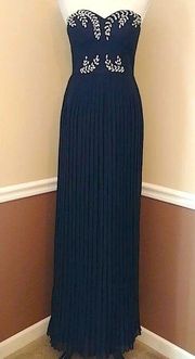 NWD Black Strapless Pleated Maxi Dress 8 Beaded Formal Modcloth Chi Chi