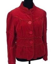 Elevenses Anthropologie Womens Ruffle Jacket Corduroy Lined Button Up Burnt Red