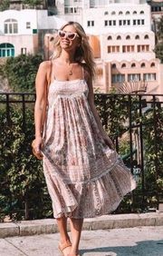 Spell Dress Zahara Midi Metallic Floral Lattice Dusty Pink Rosewater S NWT