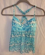 OP Blue and White Tie Dye Racerback Mesh Tankini Women's Swim Top Size Small