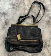 Badgley Mischka Leather Black Gold Chain Bag Purse large bag hobo