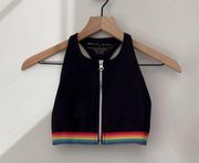 Spiritual Gangster Rainbow Hem Zip Up Front Racerback Crop Top Stretch Nylon EUC