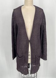 Poetry UK Open Knit Duster Cardigan Sz UK 16 (US 12) Purple 100% Linen