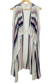 Open Front Long Line Sleeveless Cardigan Size 2X Striped