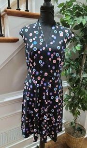 R&K Women's Black Polka Dot Polyester V-Neck Sleeveless Knee Length Dress Size 8