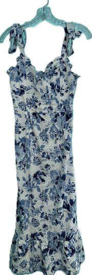 White And Blue Floral Midi Dress