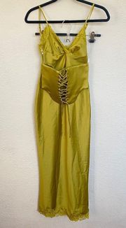 HOUSE OF CB 'Salma' Chartreuse Satin Slip Dress green /Size XS NWOT