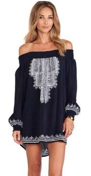 Tularosa Revolve Jacqueline Navy Embroidered Off Shoulder Tunic Mini Dress XS