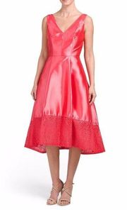 NWT ML Monique Lhuillier Mikado Melon Deep V High-Low Mesh Trim Dress 2 $698