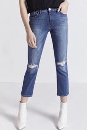 Current/Elliott High Rise Straight Leg Ripped Ankle Crop Jeans Size 24 Designer