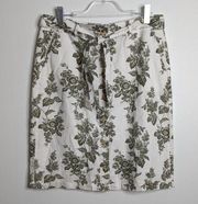 Vintage Liz Claiborne Skirt Linen Cotton Front Button Floral Pattern Sz 10