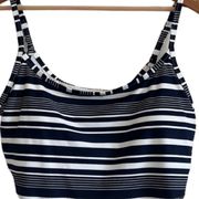 Aerie longline bikini top in white and blue stripes, size Medium.