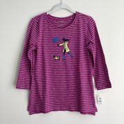 Talbots Berry Purple Striped Embroidered Rainy Day Dog Tee Top Size Small Petite