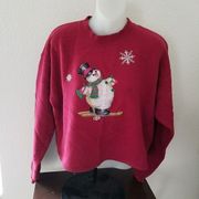 LEE Jeans Long Sleeve Red Pullover Sweatshirt Snowman Size Medium