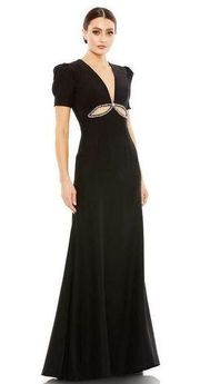 Ieena Mac Duggal NWOT Plunge Neck Puff Sleeve Cut Out Gown in Black Size 4