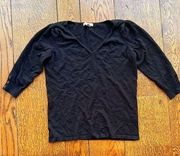 Roz & Ali Black Sweater V Neck Half Sleeve Small