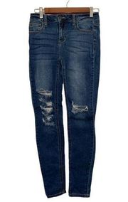 Cello Women’s Junior Medium Wash Skinny Distressed Straight Leg Jean Size 5