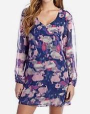 Long split sleeve purple and pink watercolor dress size medium