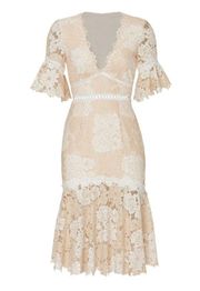 Saylor Women's Size Medium Cream Maggy Floral Lace Midi Dress