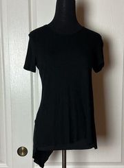 CHEAP MONDAY ASYMMETRICAL BLACK RIBBED SHORT SLEEVE OPEN SLIT BACK BASIC TEE