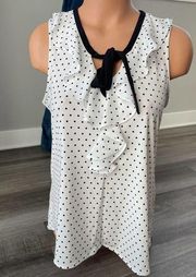 Elle Womens Polka Dot Blouse Size S Sleeveless Bow Shirt Black White E3