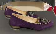 Purple Suede Pisces Zodiac Birthday Swarovski Crystal Hand Painted Enamel Flatfish Loafer Flats $695 EUC 7 ; EUR 38