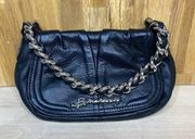 B Makowsky Black Leather Small Crossbody Chain Handle