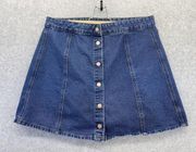 One Hart Women's Blue Denim Skirt Button Front Size XL Rose Gold Buttons