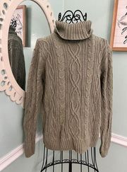Jeanne Pierre 100% Cotton Olive Green Turtle Neck Cable Knit Sweater M