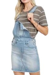 KanCan Women’s Overalls Denim Mini Skirt in Light Wash Blue Size Medium