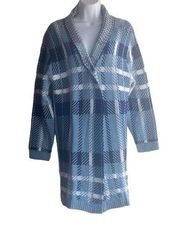 Salon Studio Womens Large Blue Houndstooth Plaid Open Front Oversized Cardigan