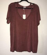 L Love Tee Maroon V Neck Cut Out Neckline Boutique Top Sz 3X BNWT (Bought Local)