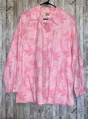 Women's Blair Paisley Pink & White Button Cotton Long Sleeve Shirt Size Large