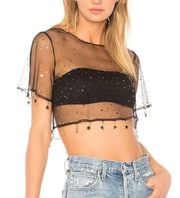 H:ours Roux Crop Top Black Size Medium Sheer Bralette Gold Stars Revolve NEW