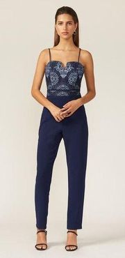 Adelyn Rae Aeris Navy Blue Lace Corset Sleeveless Jumpsuit Size Small