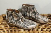 Kate Spade Bestie Too Snakeskin Moccasin Fringe Bootie