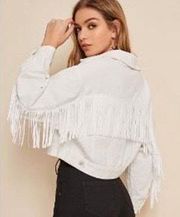 White Denim Fringe Jacket