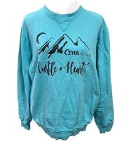 ZYIA Active Hustle & Heart Logo Sweatshirt Port & Co Size Medium Blue RARE