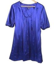 French Connection Colbalt Blue Silk Tunic Mini Dress Puff Sleeves 2
