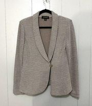 Taupe Tweed Knit Asymmetrical One Button Classic Evening Blazer 8