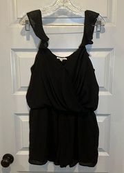 Lucca Couture Black Flutter Sleeve Chiffon V Neck Romper size L