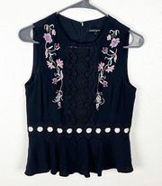 NANETTE LAPORE Poise Black 100% Silk Embroidered Lace Inset Sleeveless Top