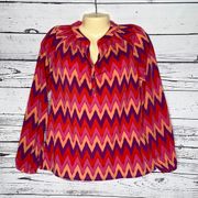 Macbeth Collection Size S Pink & Purple Chevron Stripe Peasant Blouse Top