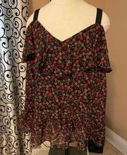 NWT Libby Edelman red floral blouse tank xl