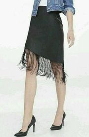 [Express] Size 12 Black Asymmetrical Fringe Hem Faux Leather Skirt NWT